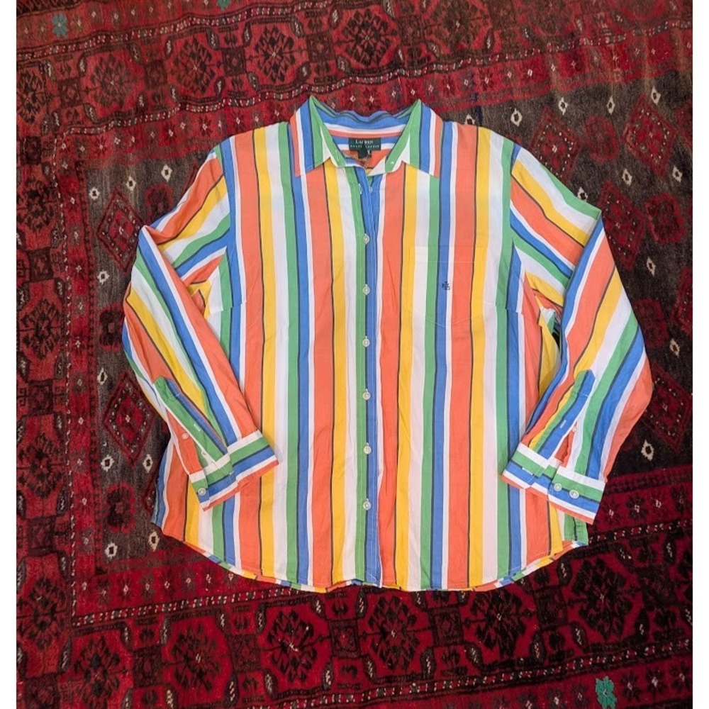 SOLD Womens LRL y2k Ralph Lauren button down shirt multicolor striped 2X long